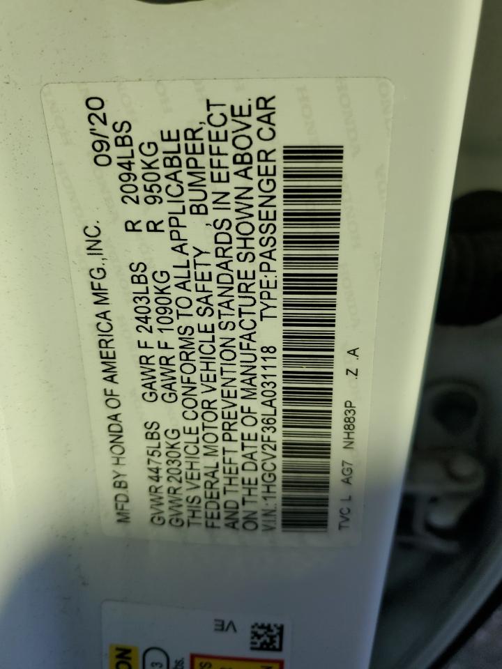 2020 Honda Accord Sport VIN: 1HGCV2F36LA031118 Lot: 87429805