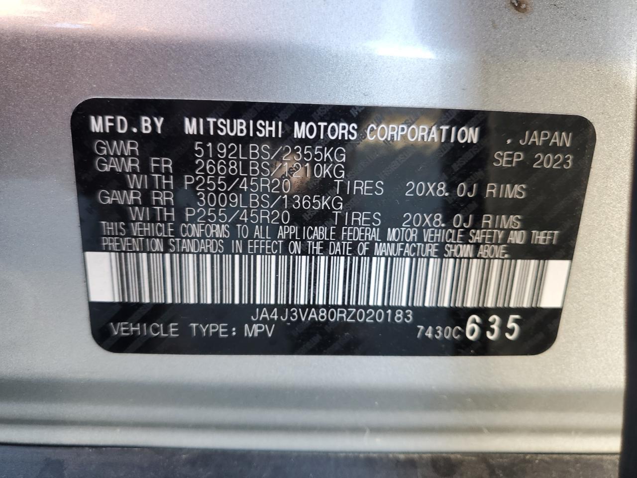 2024 Mitsubishi Outlander Se VIN: JA4J3VA80RZ020183 Lot: 82782175