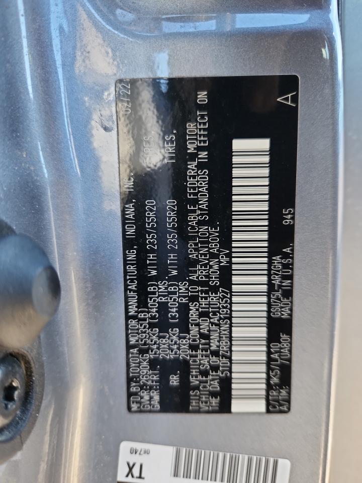 2022 Toyota Highlander Platinum VIN: 5TDFZRBHXNS193527 Lot: 87202555