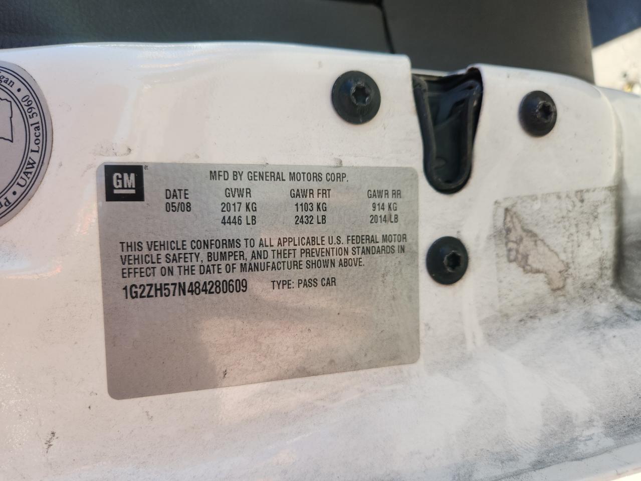 2008 Pontiac G6 Gt VIN: 1G2ZH57N484280609 Lot: 85153005