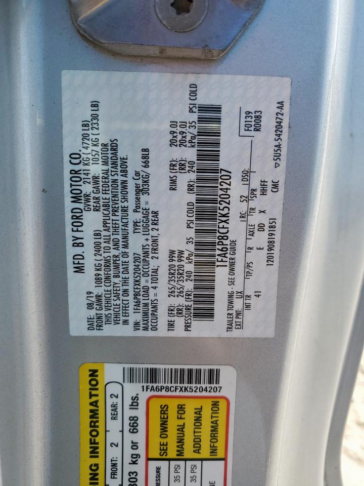 2019 Ford Mustang Gt VIN: 1FA6P8CFXK5204207 Lot: 84817155