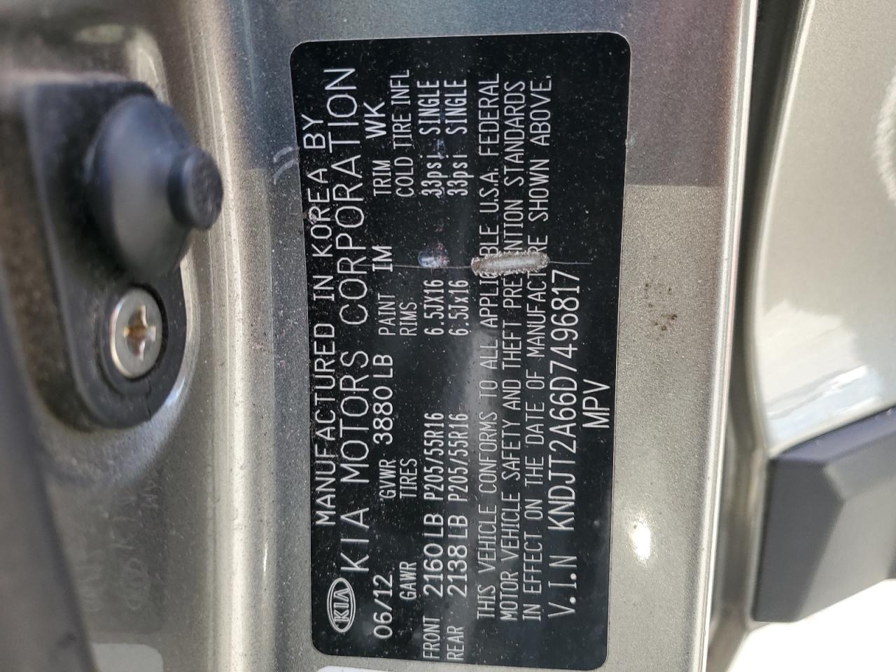 2013 Kia Soul + VIN: KNDJT2A66D7496817 Lot: 84400695