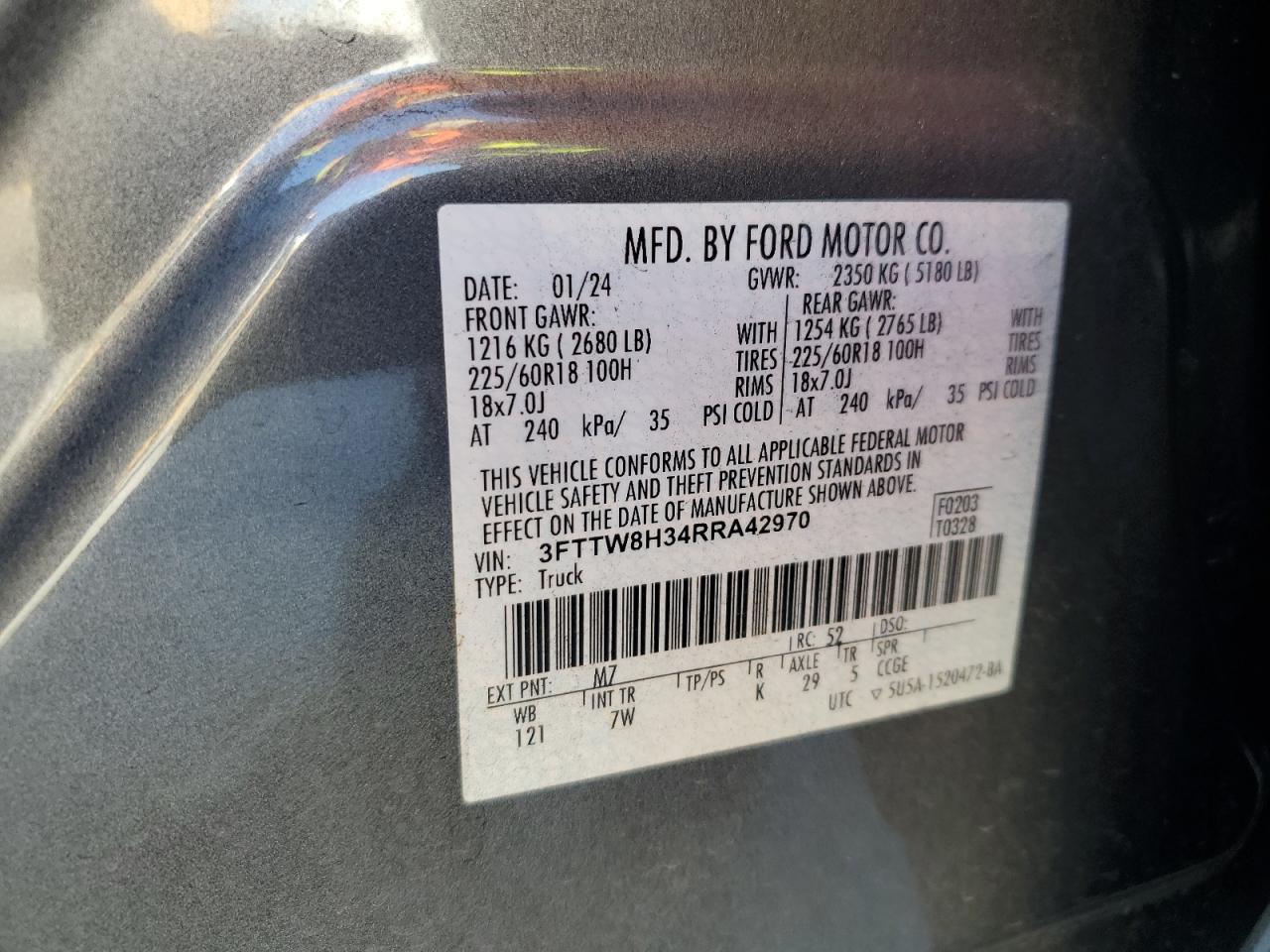 2024 Ford Maverick Xlt VIN: 3FTTW8H34RRA42970 Lot: 86807355