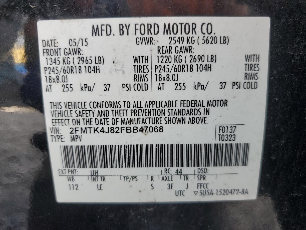 2015 Ford Edge Sel VIN: 2FMTK4J82FBB47068 Lot: 85382065