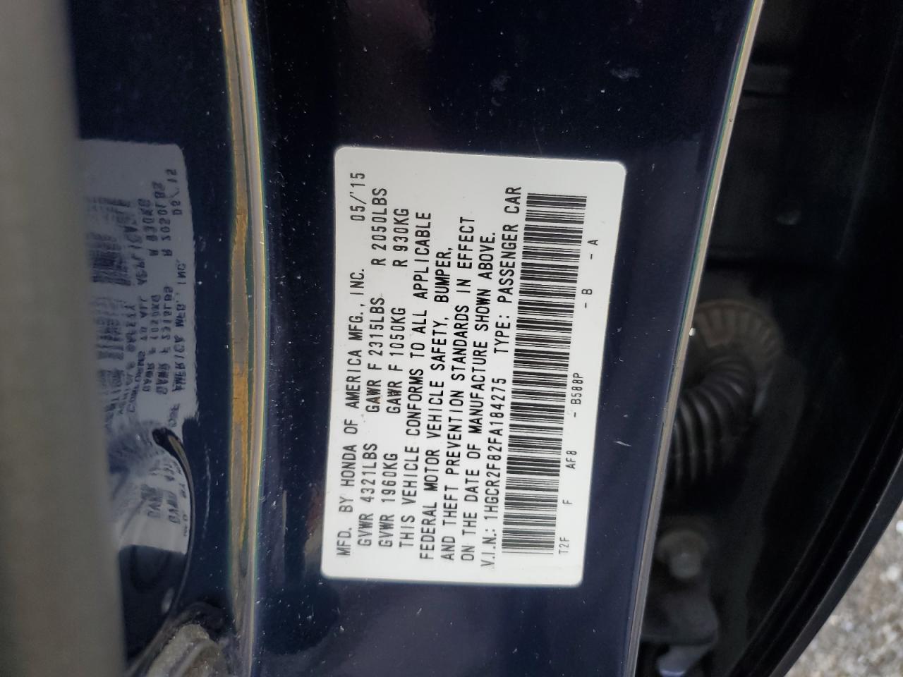 2015 Honda Accord Exl VIN: 1HGCR2F82FA184275 Lot: 85674695