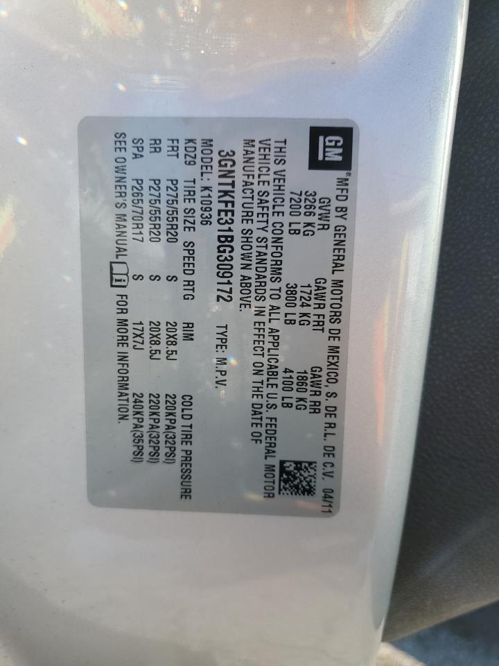 2011 Chevrolet Avalanche Lt VIN: 3GNTKFE31BG309172 Lot: 85416685