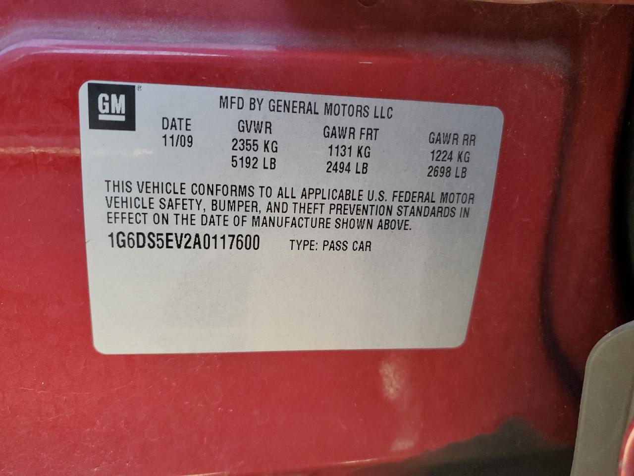 2010 Cadillac Cts Premium Collection VIN: 1G6DS5EV2A0117600 Lot: 90914975