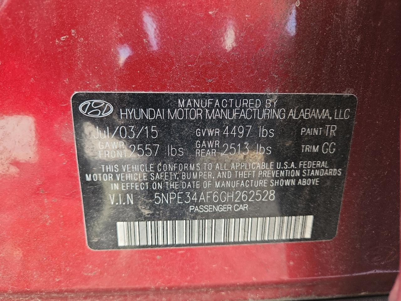 2016 Hyundai Sonata Sport VIN: 5NPE34AF6GH262528 Lot: 87398585