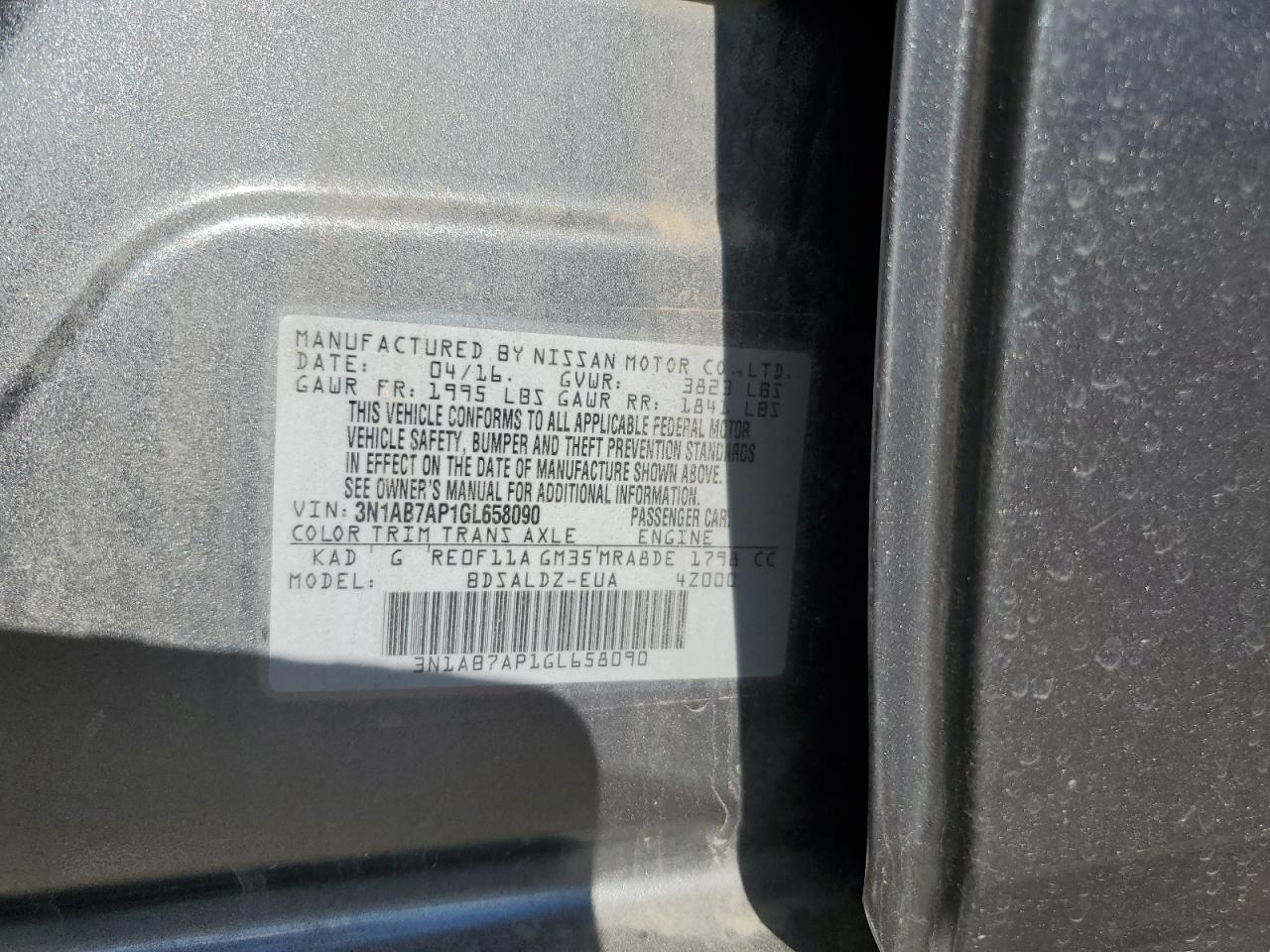 2016 Nissan Sentra S VIN: 3N1AB7AP1GL658090 Lot: 86443105
