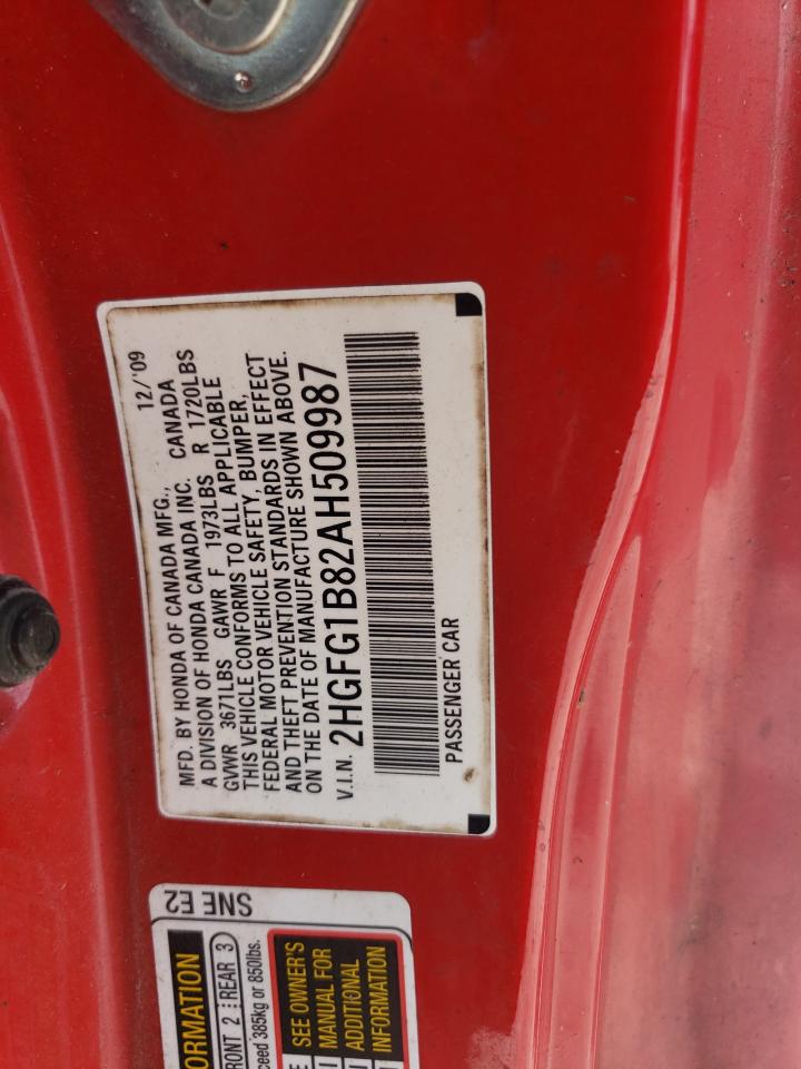 2010 Honda Civic Ex VIN: 2HGFG1B82AH509987 Lot: 85594325