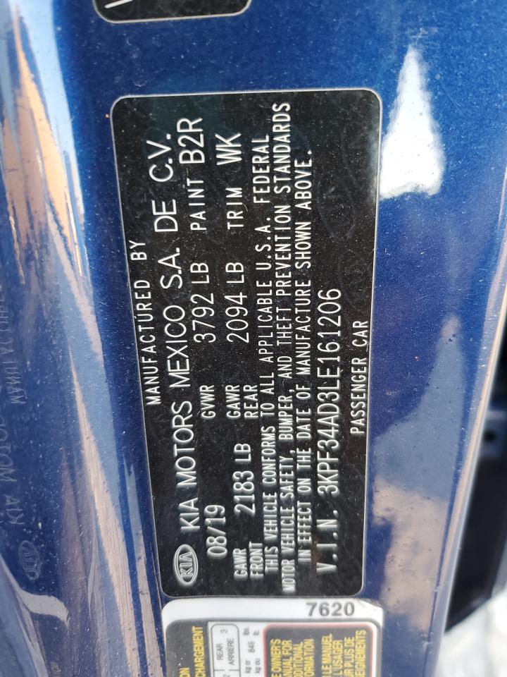 2020 Kia Forte Gt Line VIN: 3KPF34AD3LE161206 Lot: 87418605