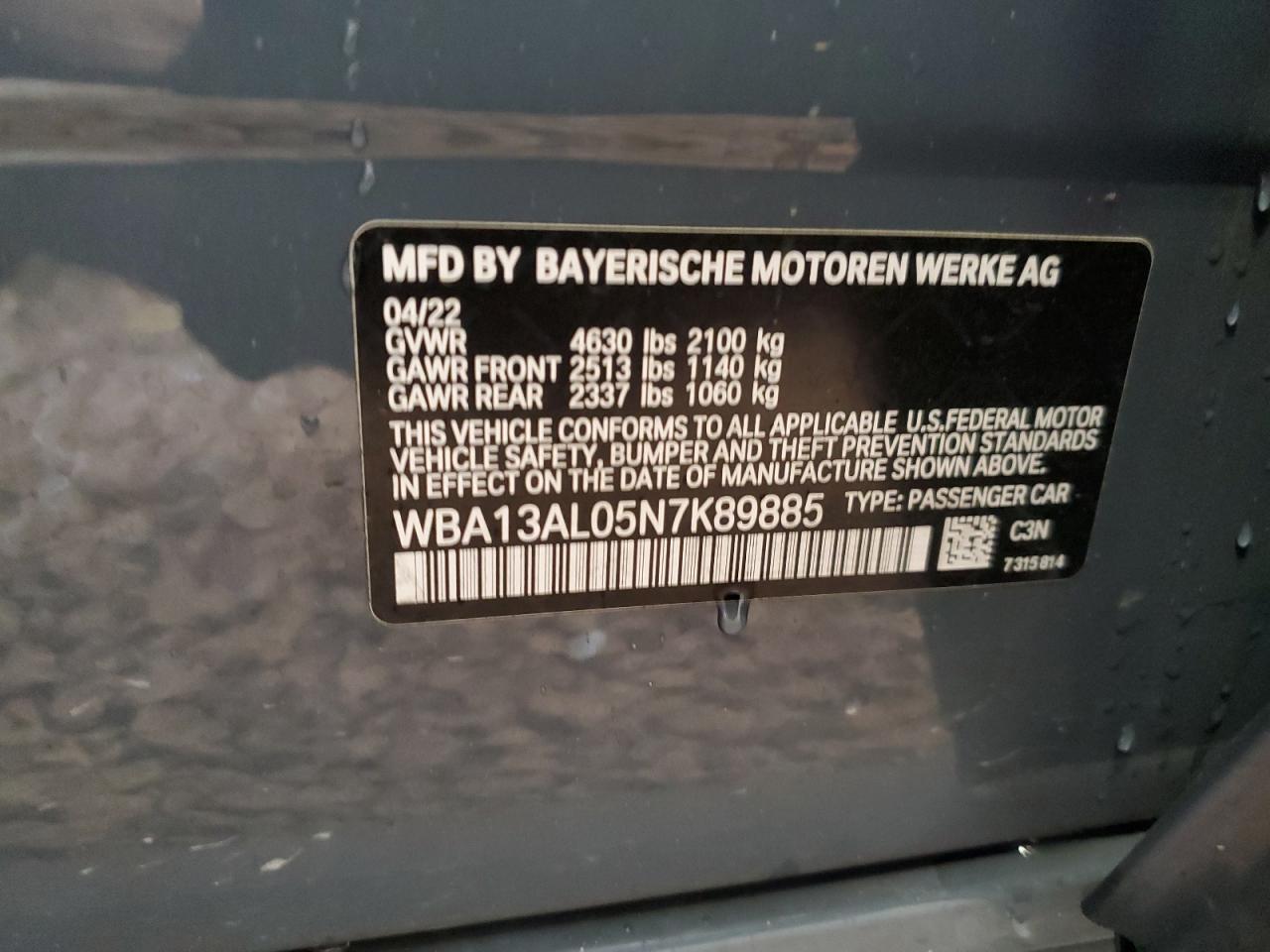 2022 BMW M235Xi VIN: WBA13AL05N7K89885 Lot: 90530875