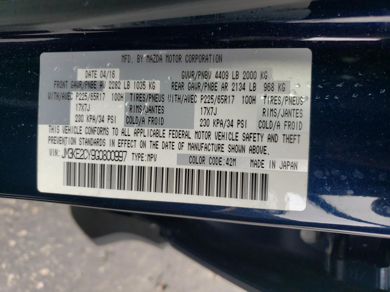 2016 Mazda Cx-5 Touring VIN: JM3KE2CY9G0800997 Lot: 85268245