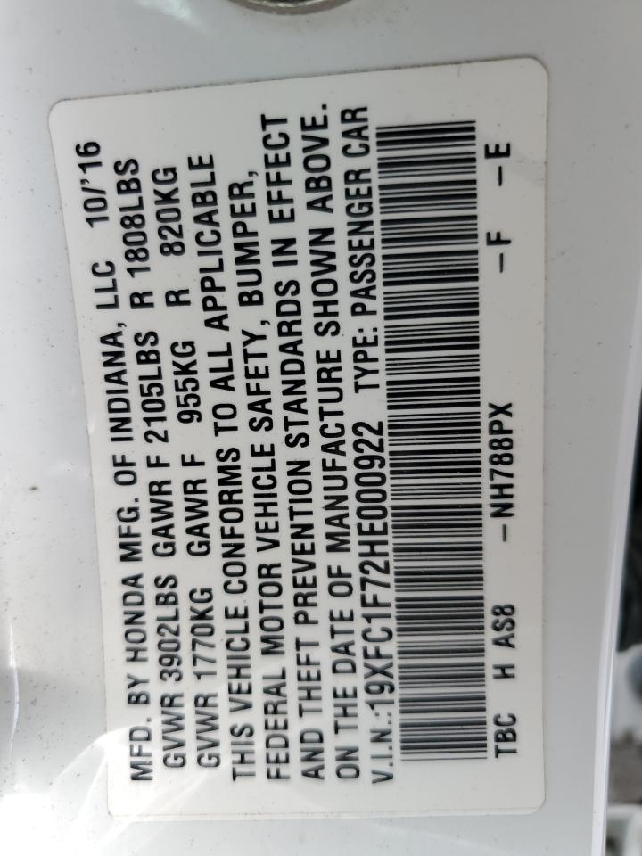 2017 Honda Civic Exl VIN: 19XFC1F72HE000922 Lot: 90602795