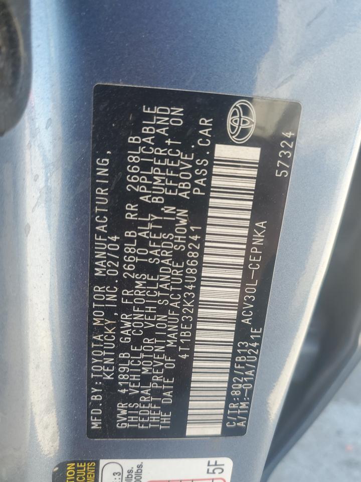 2004 Toyota Camry Le VIN: 4T1BE32K34U868241 Lot: 84267515