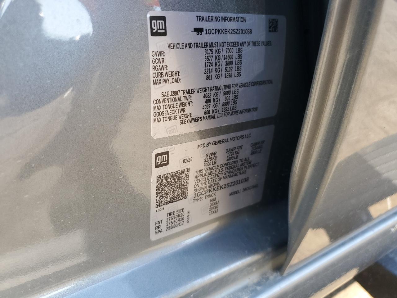 2025 Chevrolet Silverado K1500 Lt-L VIN: 1GCPKKEK2SZ201038 Lot: 86646015