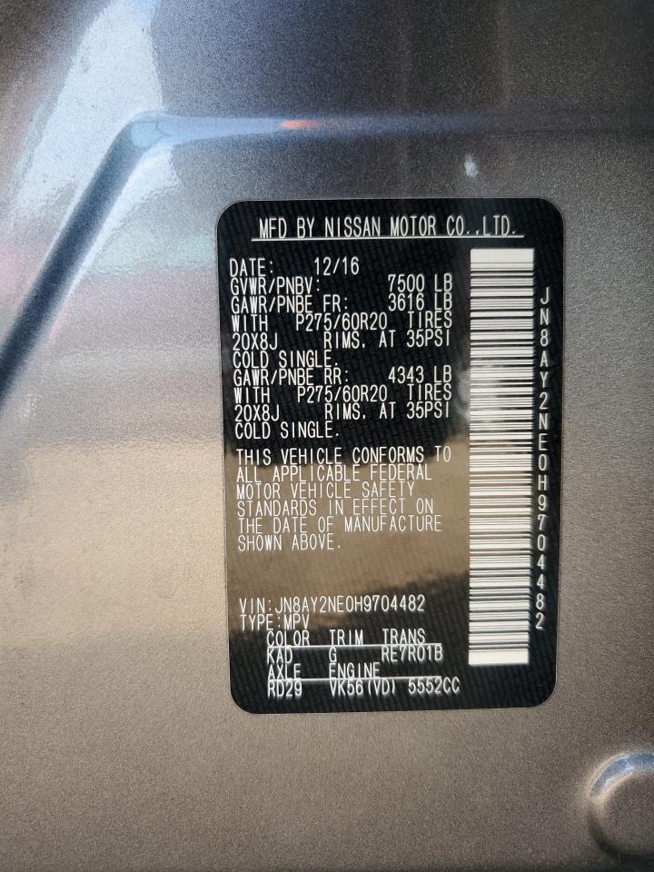 2017 Nissan Armada Platinum VIN: JN8AY2NE0H9704482 Lot: 82469385