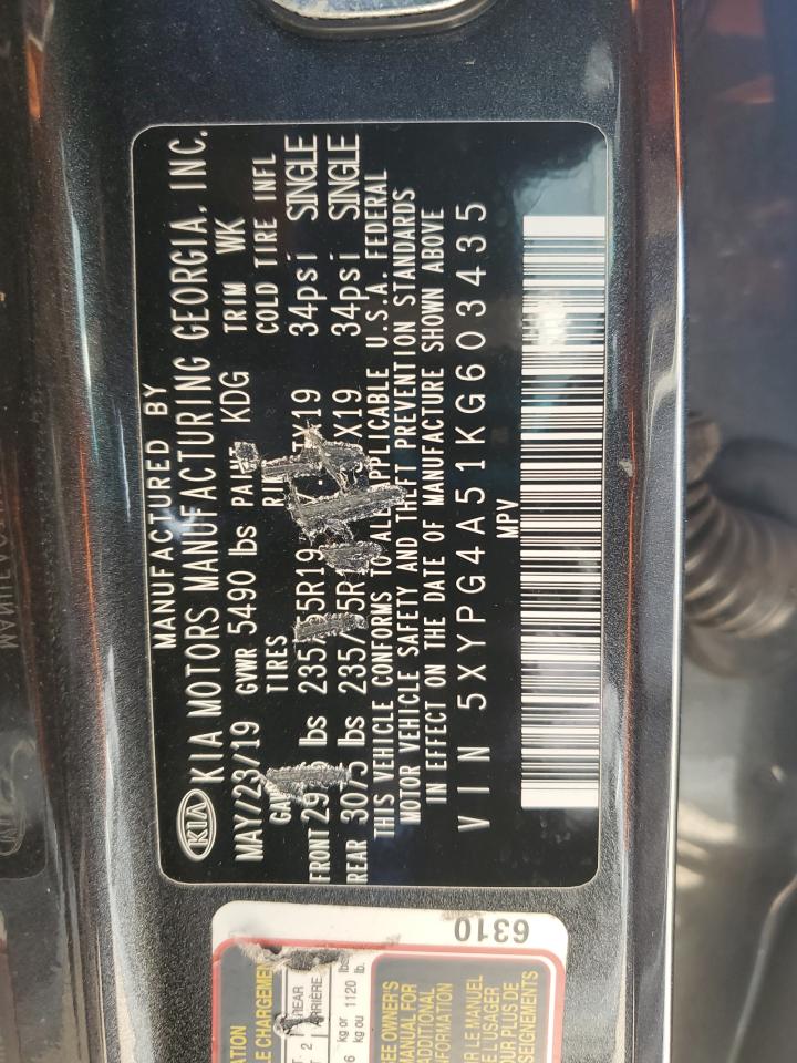 2019 Kia Sorento Lx VIN: 5XYPG4A51KG603435 Lot: 85339315