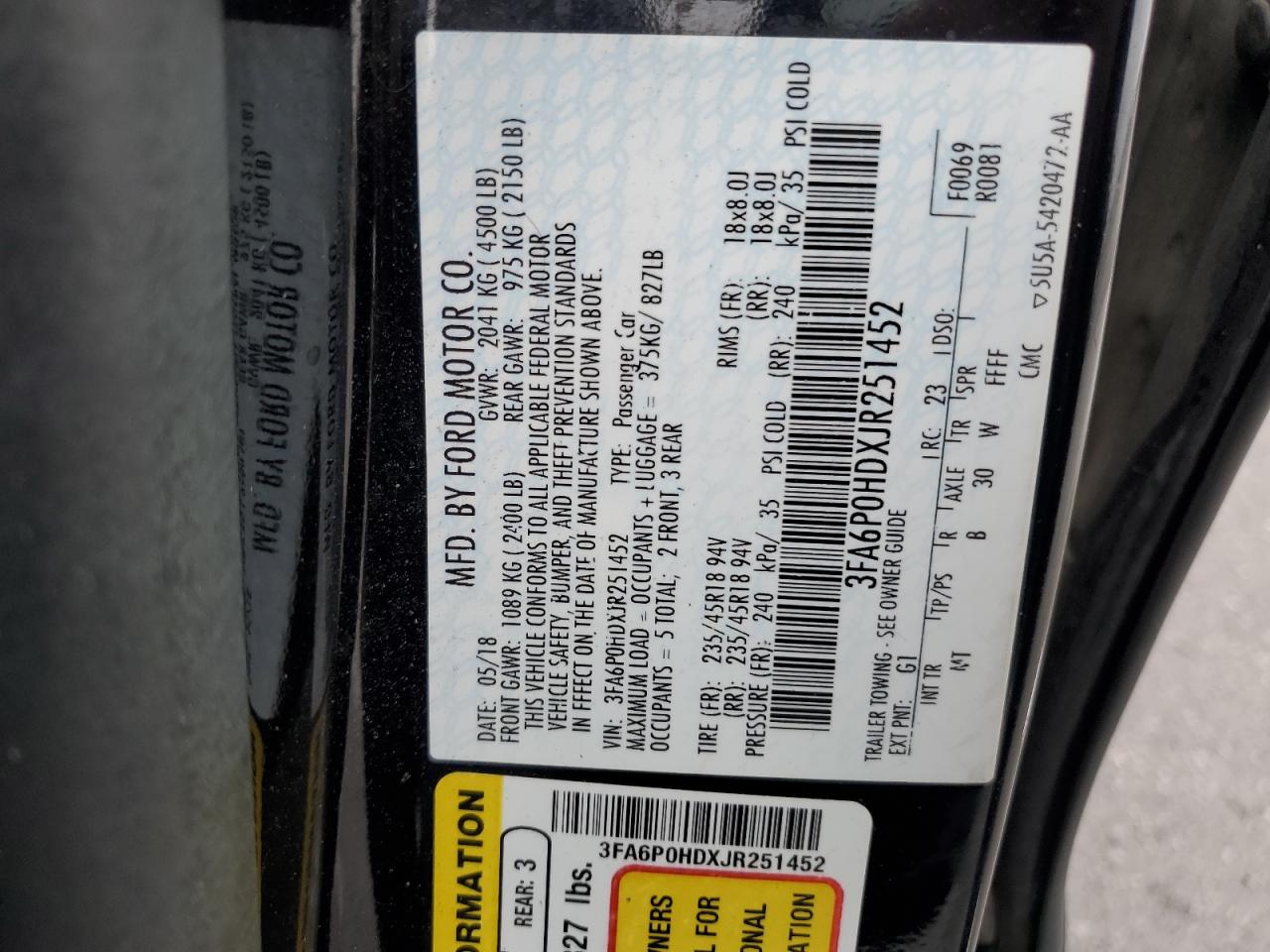 2018 Ford Fusion Se VIN: 3FA6P0HDXJR251452 Lot: 90227745