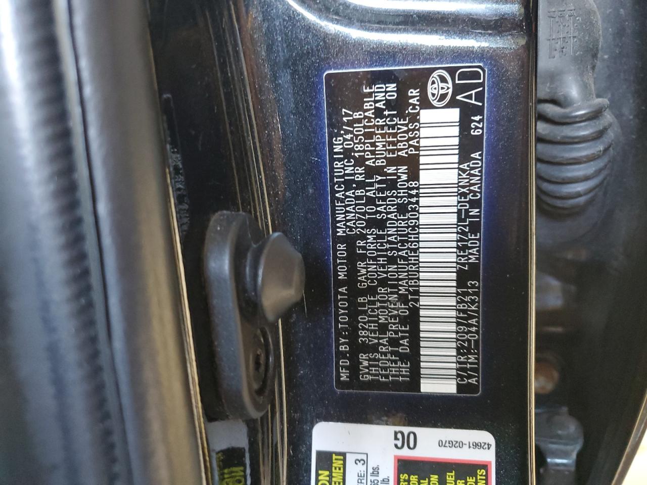 2017 Toyota Corolla L VIN: 2T1BURHE6HC903448 Lot: 85693635