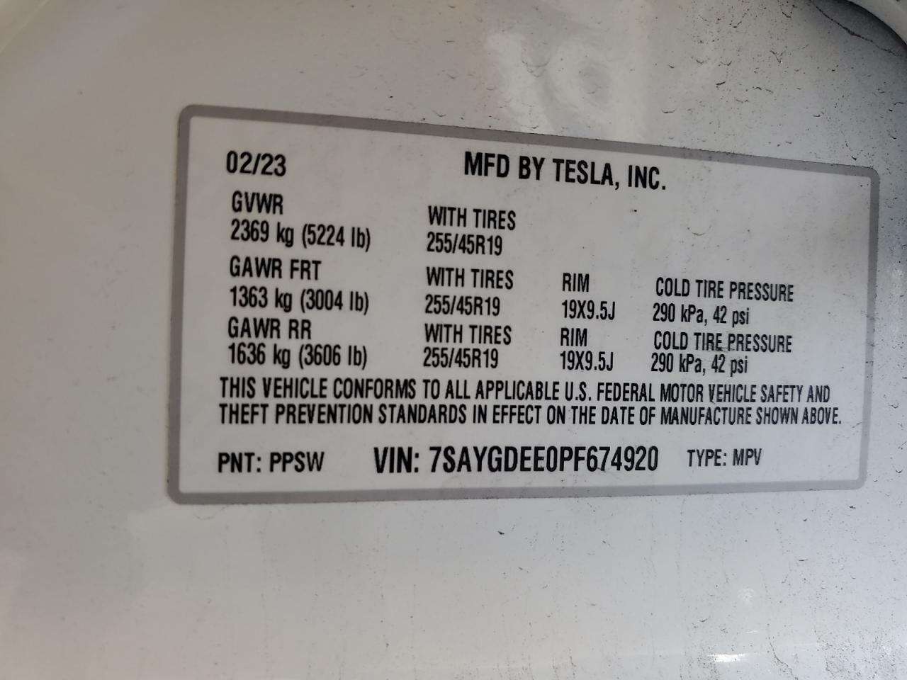 2023 Tesla Model Y VIN: 7SAYGDEE0PF674920 Lot: 84989725