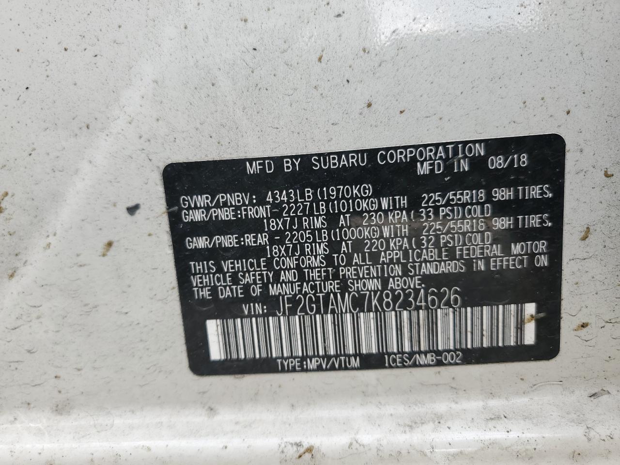 2019 Subaru Crosstrek Limited VIN: JF2GTAMC7K8234626 Lot: 86166905