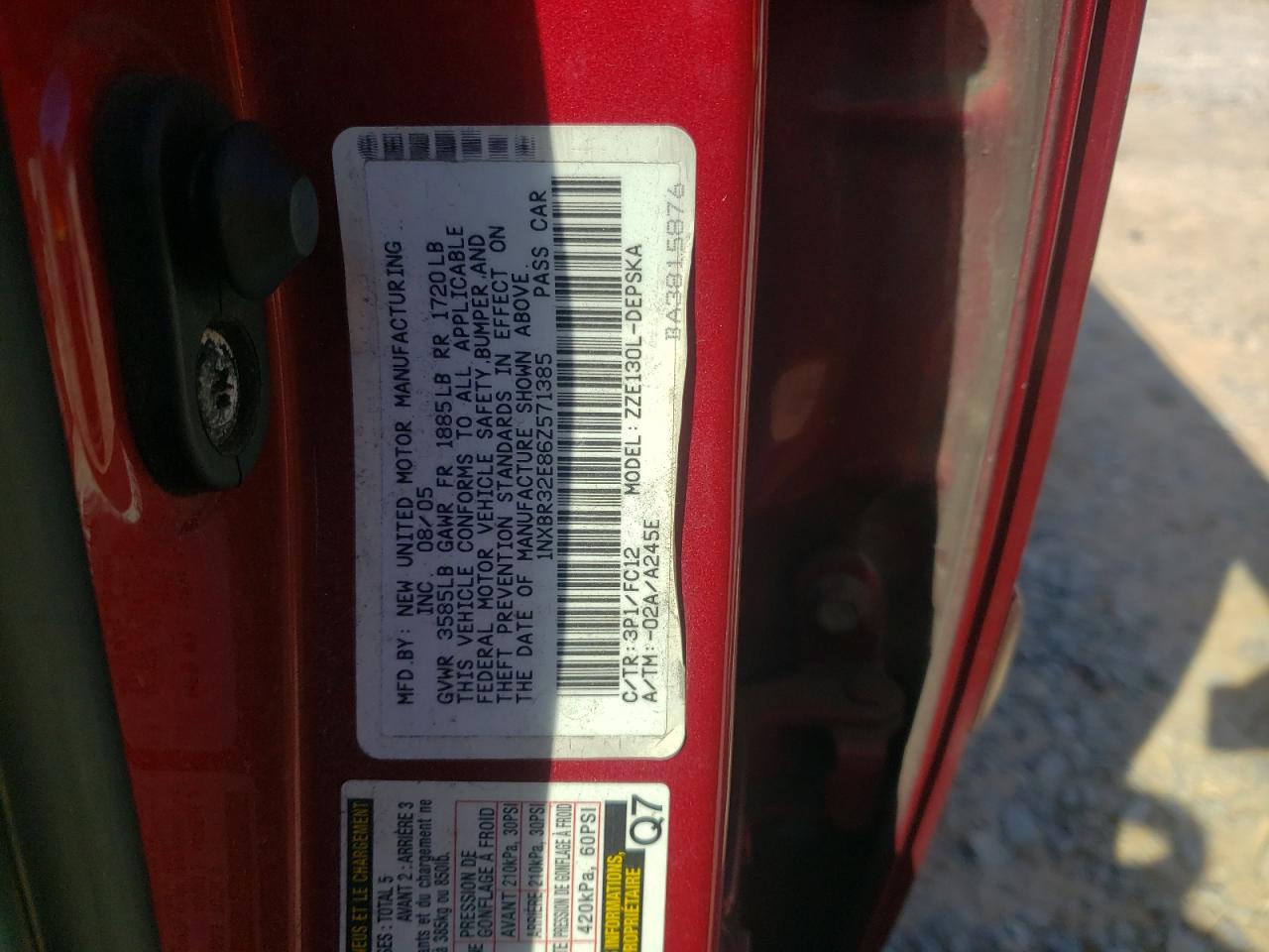 2006 Toyota Corolla VIN: 1NXBR32E86Z571385 Lot: 81973465