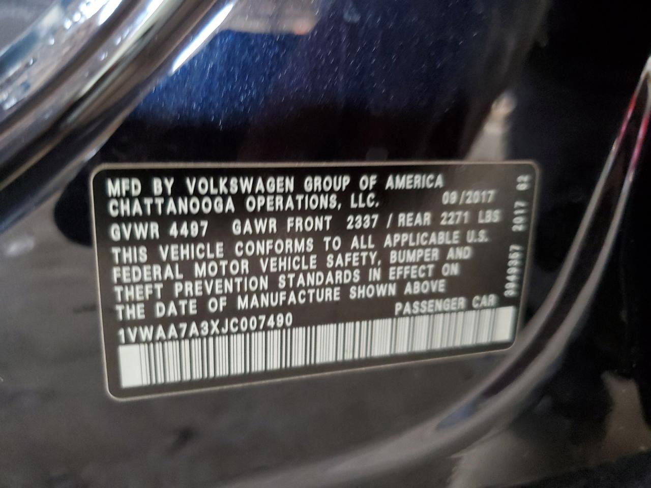 2018 Volkswagen Passat S VIN: 1VWAA7A3XJC007490 Lot: 85142445