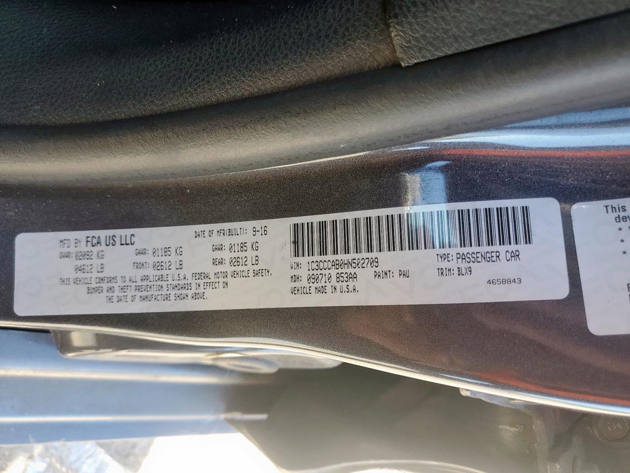 2017 Chrysler 200 Limited VIN: 1C3CCCAB0HN502709 Lot: 90701345