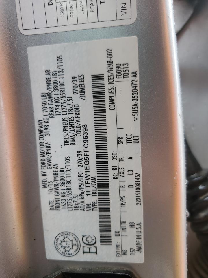 2015 Ford F150 Supercrew VIN: 1FTFW1EG5FFC96398 Lot: 86831645