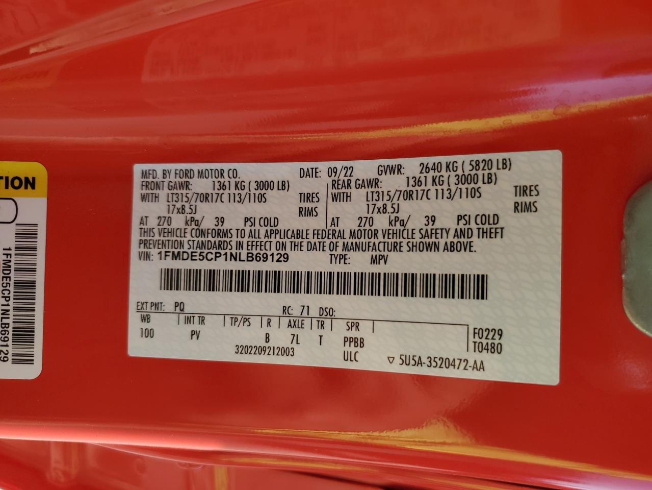 2022 Ford Bronco Base VIN: 1FMDE5CP1NLB69129 Lot: 86143405