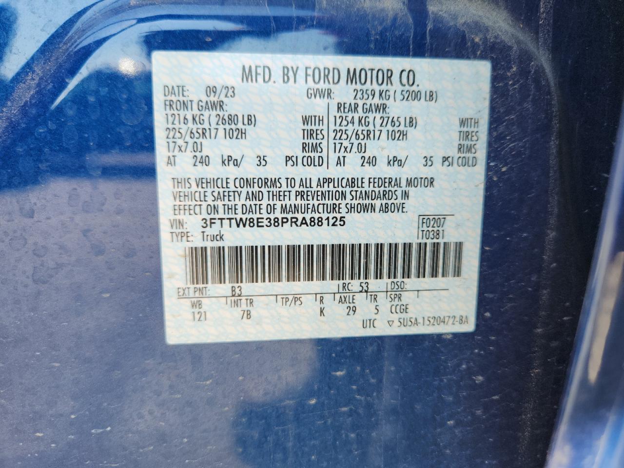 2023 Ford Maverick Xl VIN: 3FTTW8E38PRA88125 Lot: 85513405