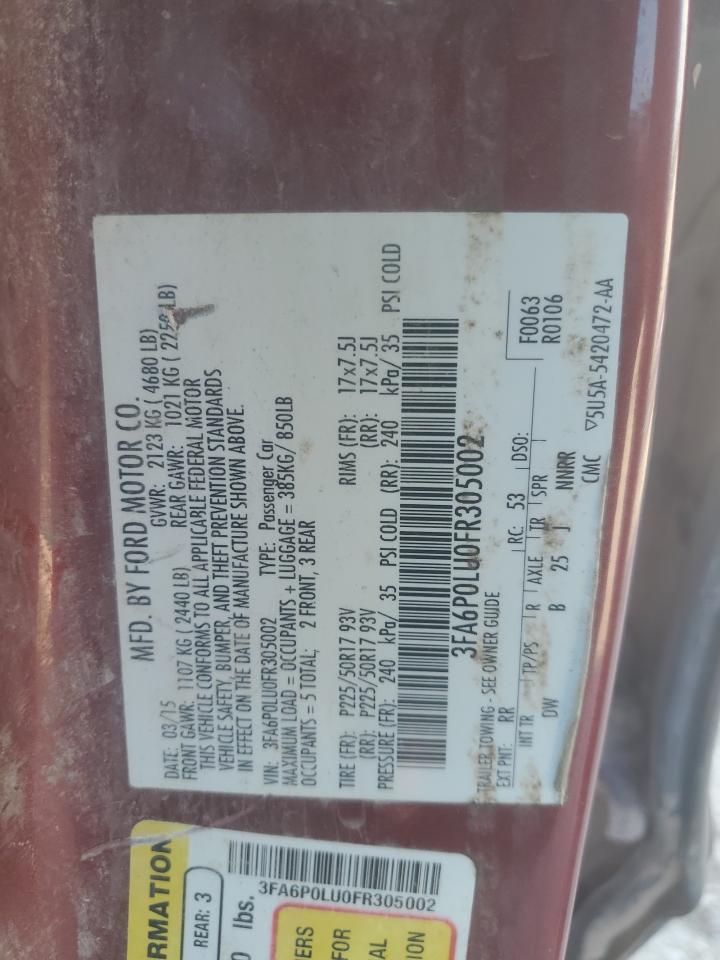 2015 Ford Fusion Se Hybrid VIN: 3FA6P0LU0FR305002 Lot: 86119305