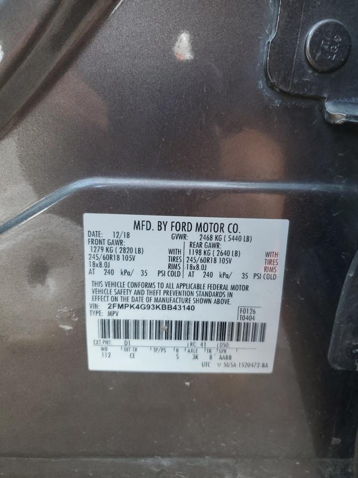 2019 Ford Edge Se VIN: 2FMPK4G93KBB43140 Lot: 89734915