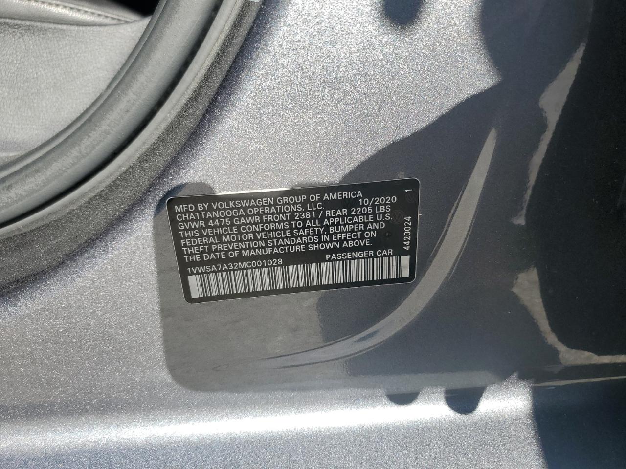 2021 Volkswagen Passat Se VIN: 1VWSA7A32MC001028 Lot: 89519475