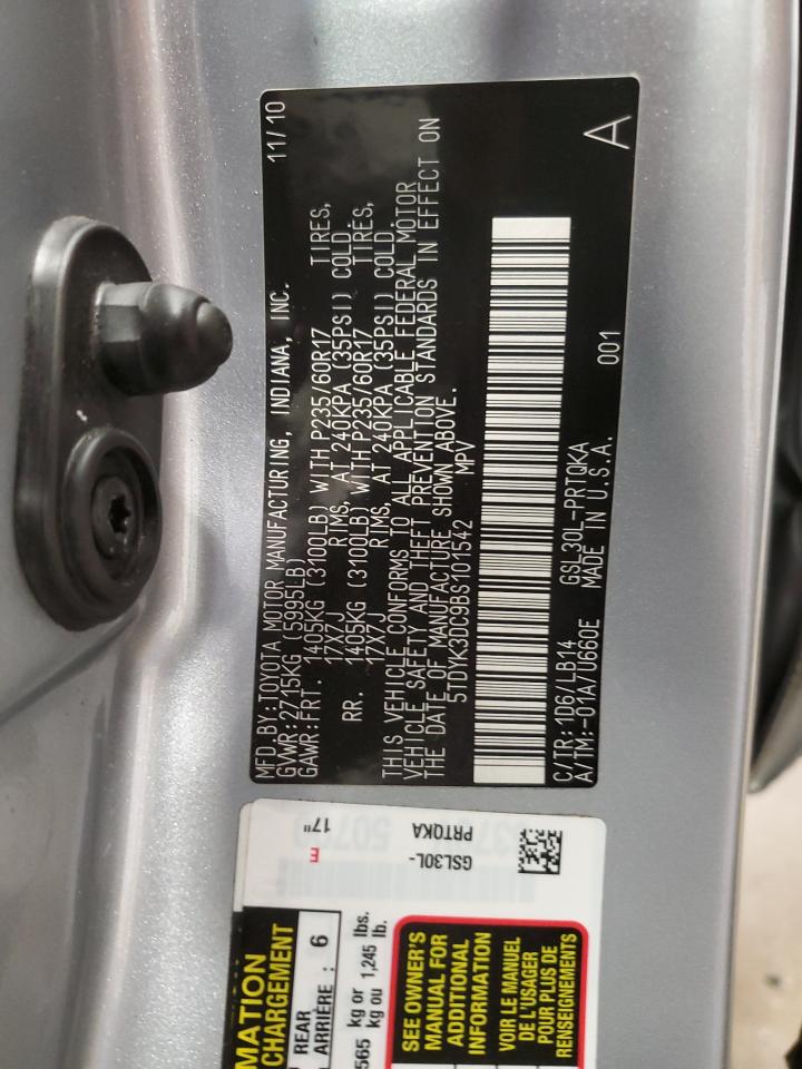 2011 Toyota Sienna Xle VIN: 5TDYK3DC9BS101542 Lot: 86266105