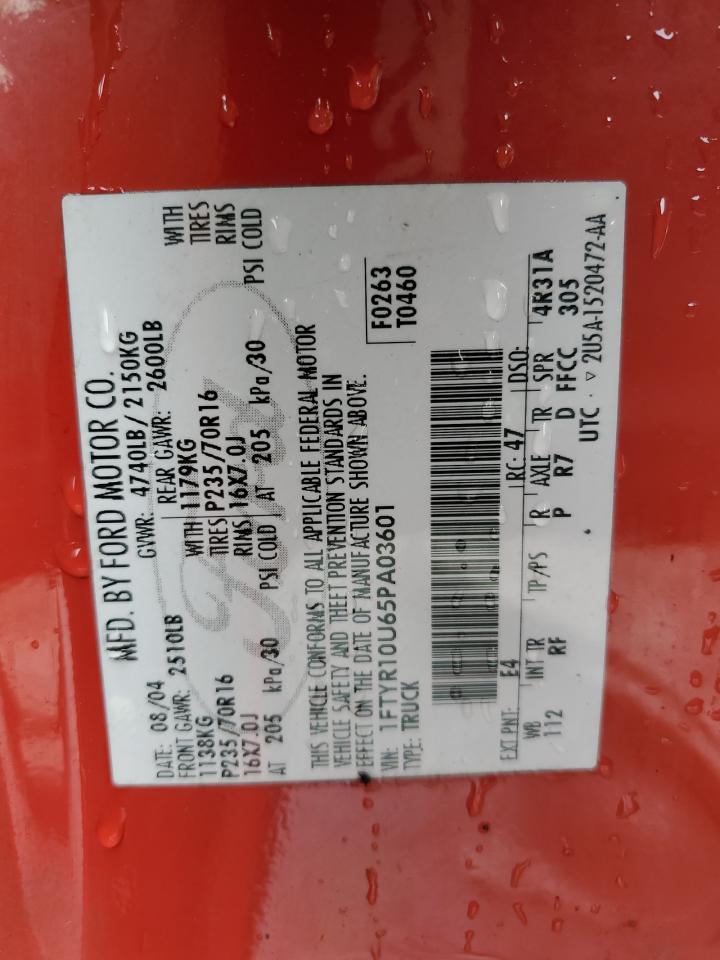 2005 Ford Ranger VIN: 1FTYR10U65PA03601 Lot: 85190555