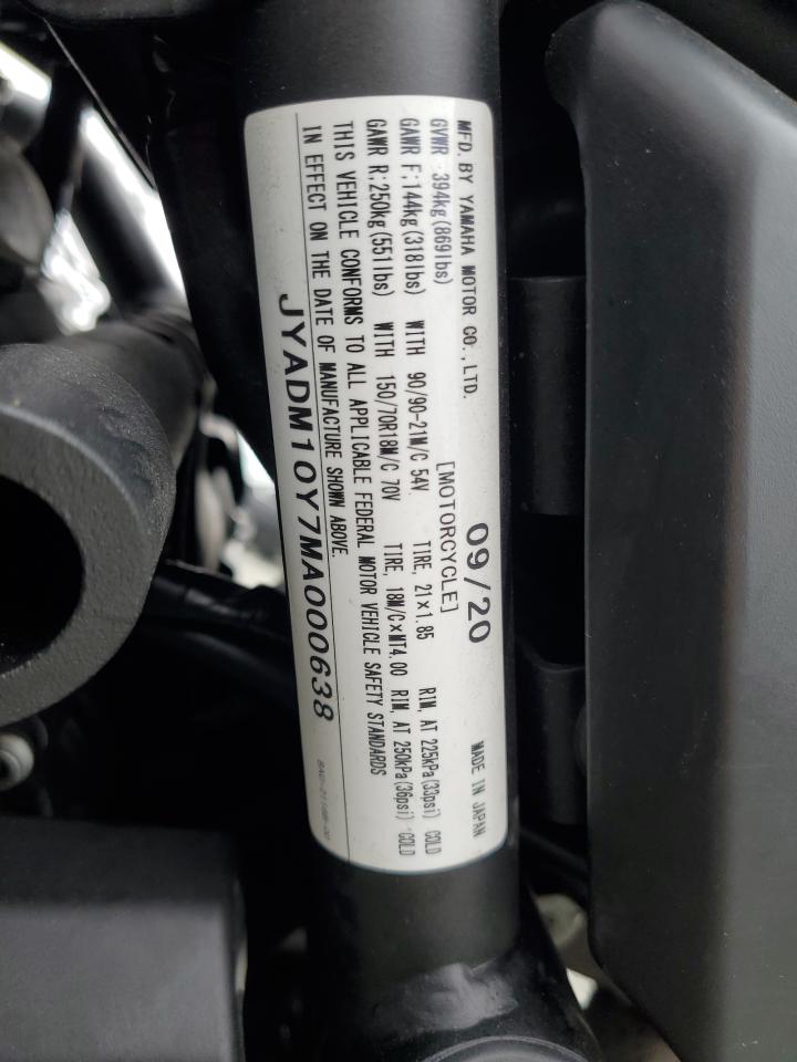 2021 Yamaha Xtz690 VIN: JYADM10Y7MA000638 Lot: 84996395