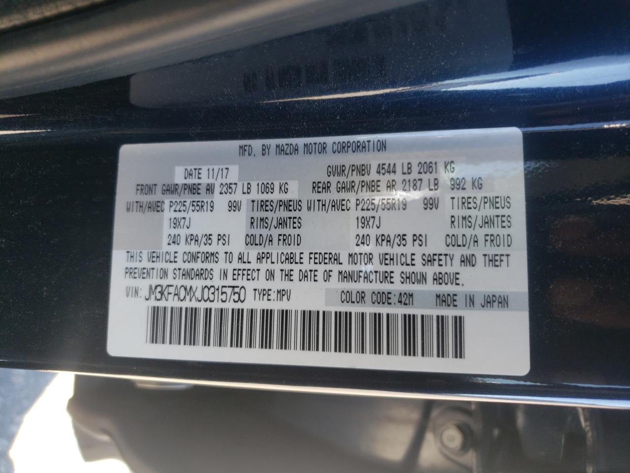 2018 Mazda Cx-5 Touring VIN: JM3KFACMXJ0315750 Lot: 87034105