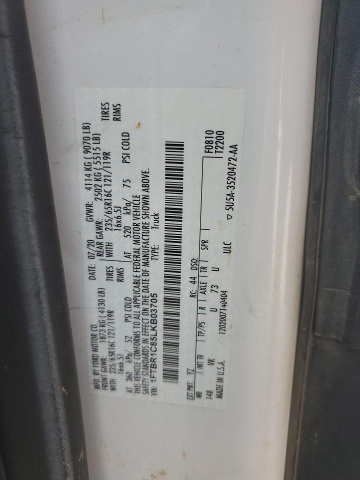 2020 Ford Transit T-250 VIN: 1FTBR1C85LKB03705 Lot: 85720555