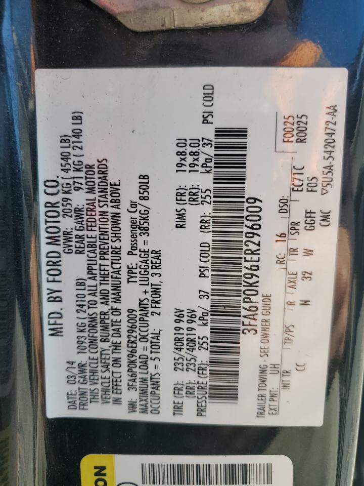 2014 Ford Fusion Titanium VIN: 3FA6P0K96ER296009 Lot: 86184555