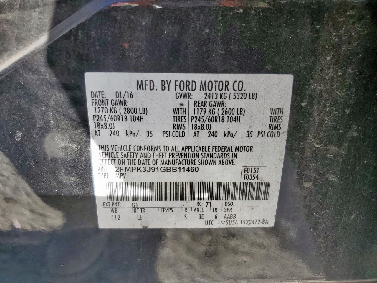 2016 Ford Edge Sel VIN: 2FMPK3J91GBB11460 Lot: 85932235