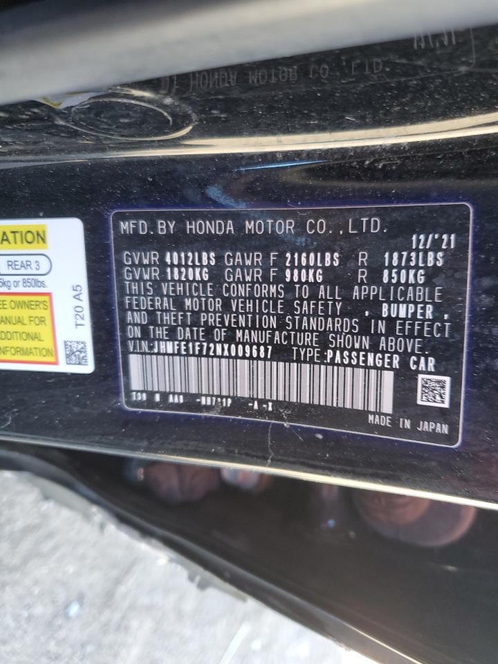 2022 Honda Civic Ex VIN: JHMFE1F72NX009687 Lot: 82174395