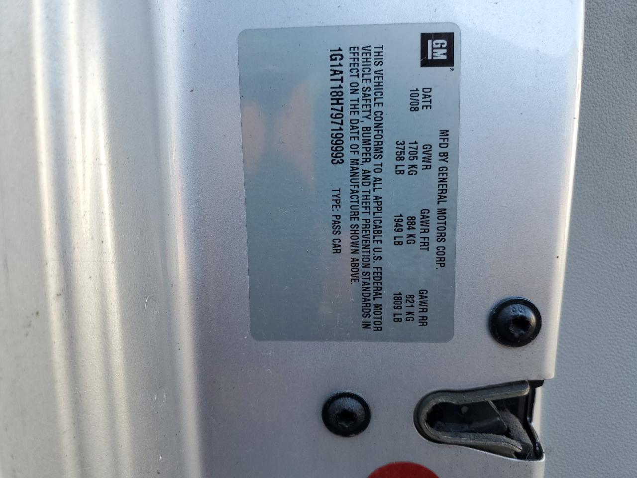 2009 Chevrolet Cobalt Lt VIN: 1G1AT18H797199993 Lot: 85829825