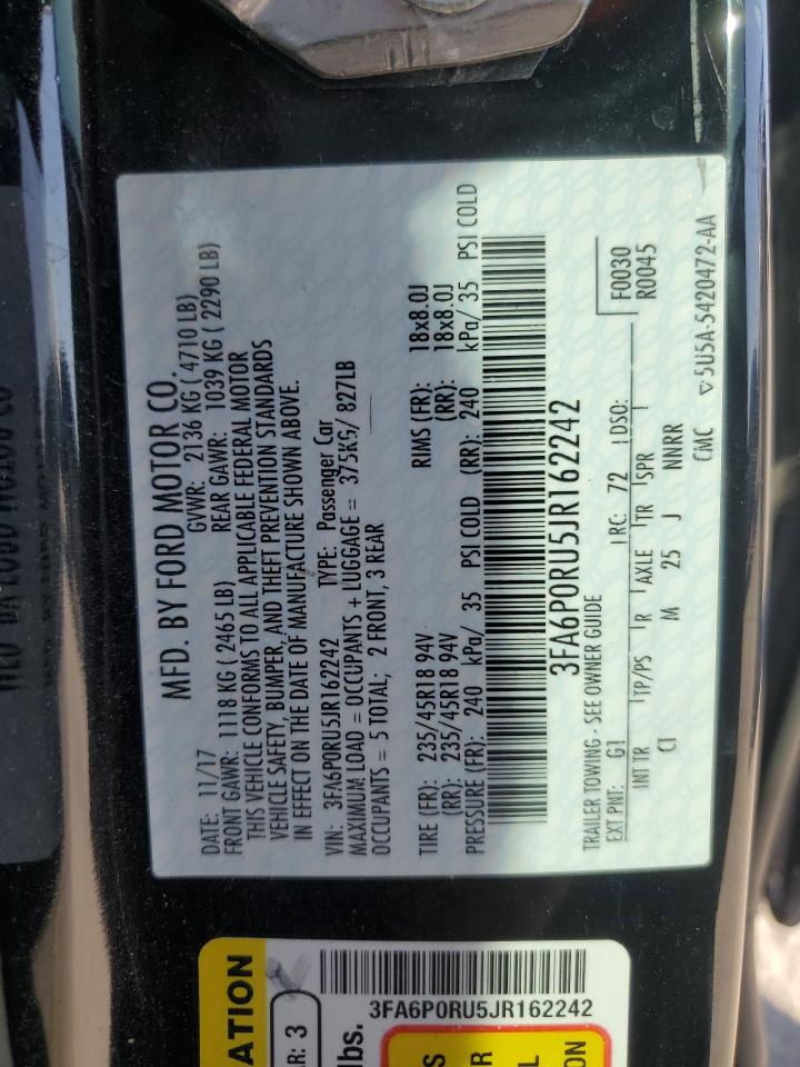 2018 Ford Fusion Titanium/Platinum Hev VIN: 3FA6P0RU5JR162242 Lot: 85585585