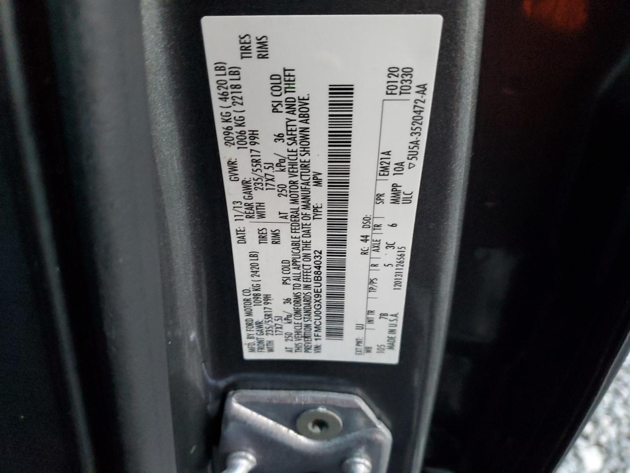 2014 Ford Escape Se VIN: 1FMCU0GX9EUB84032 Lot: 87092165