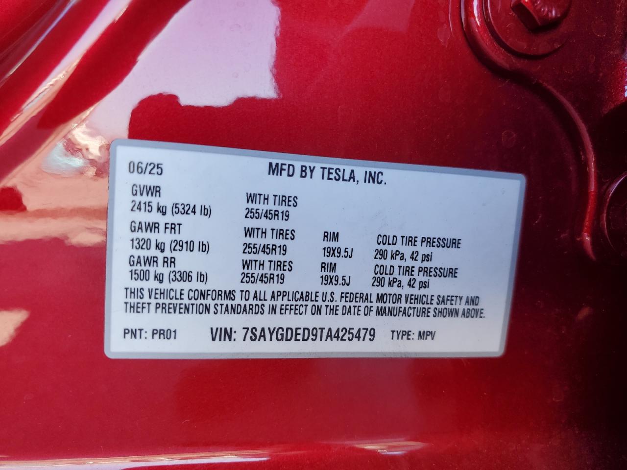 2026 Tesla Model Y VIN: 7SAYGDED9TA425479 Lot: 86140445