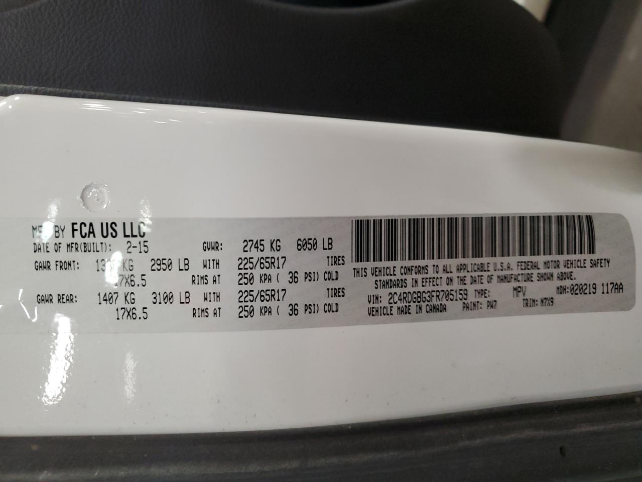2015 Dodge Grand Caravan Se VIN: 2C4RDGBG3FR705159 Lot: 87060515