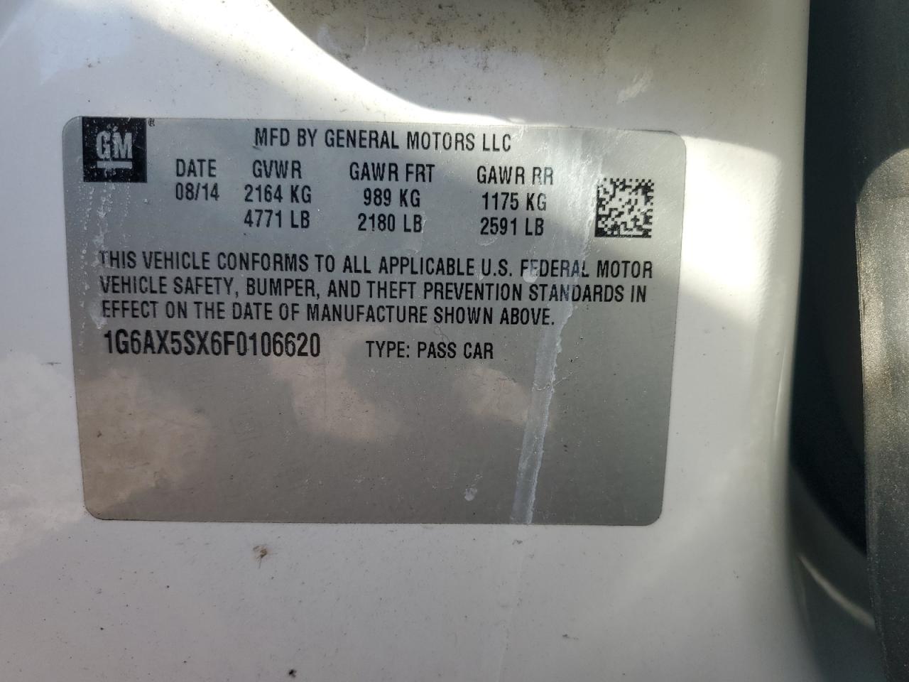 2015 Cadillac Cts Luxury Collection VIN: 1G6AX5SX6F0106620 Lot: 85887045