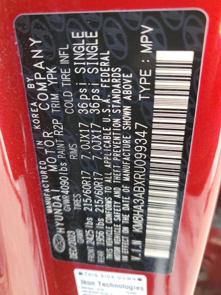 2024 Hyundai Kona Se VIN: KM8HA3ABXRU099347 Lot: 89663175